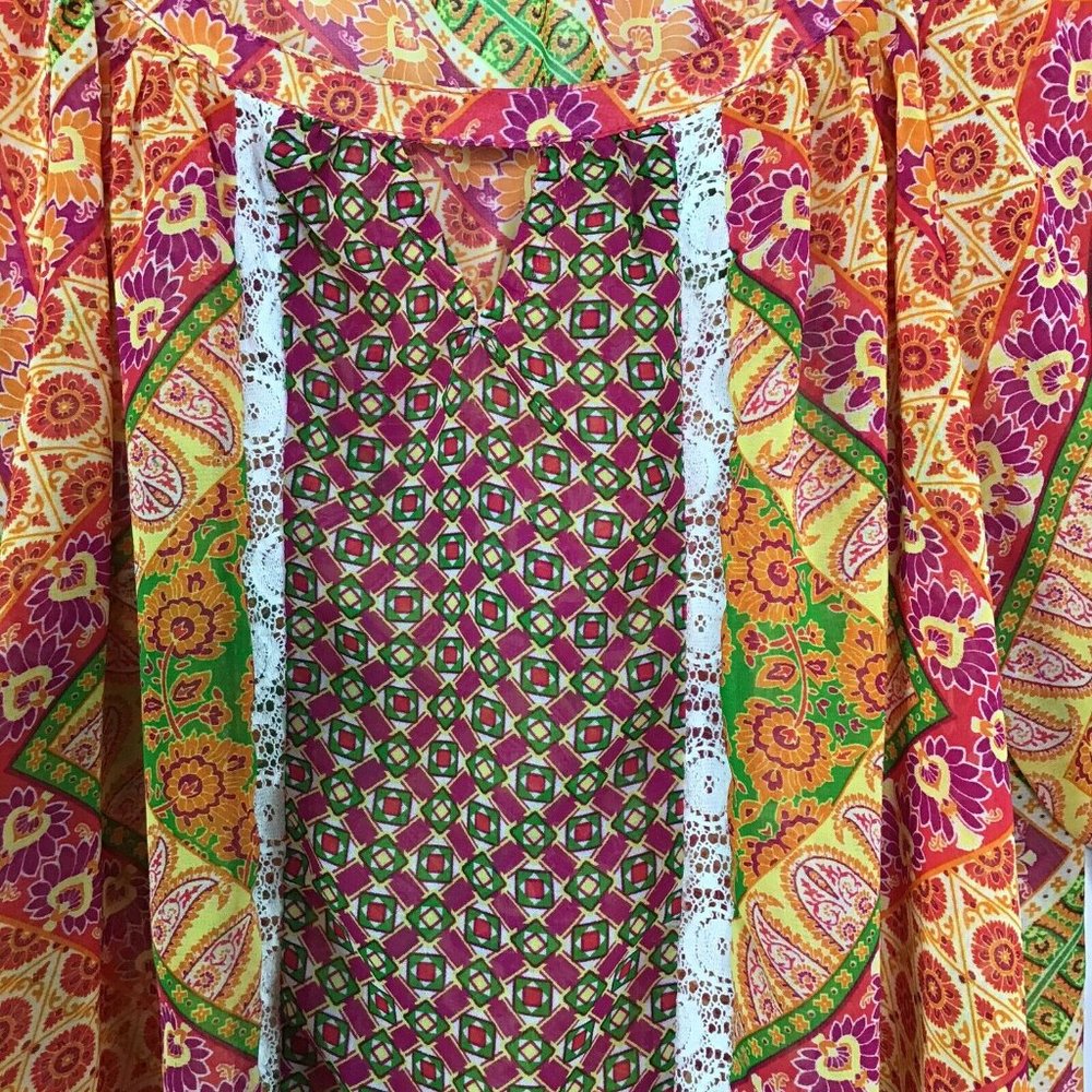 Figueroa & Flower Sheer Blouse 3/4 Sleeve Womens L - Picture 4 of 7